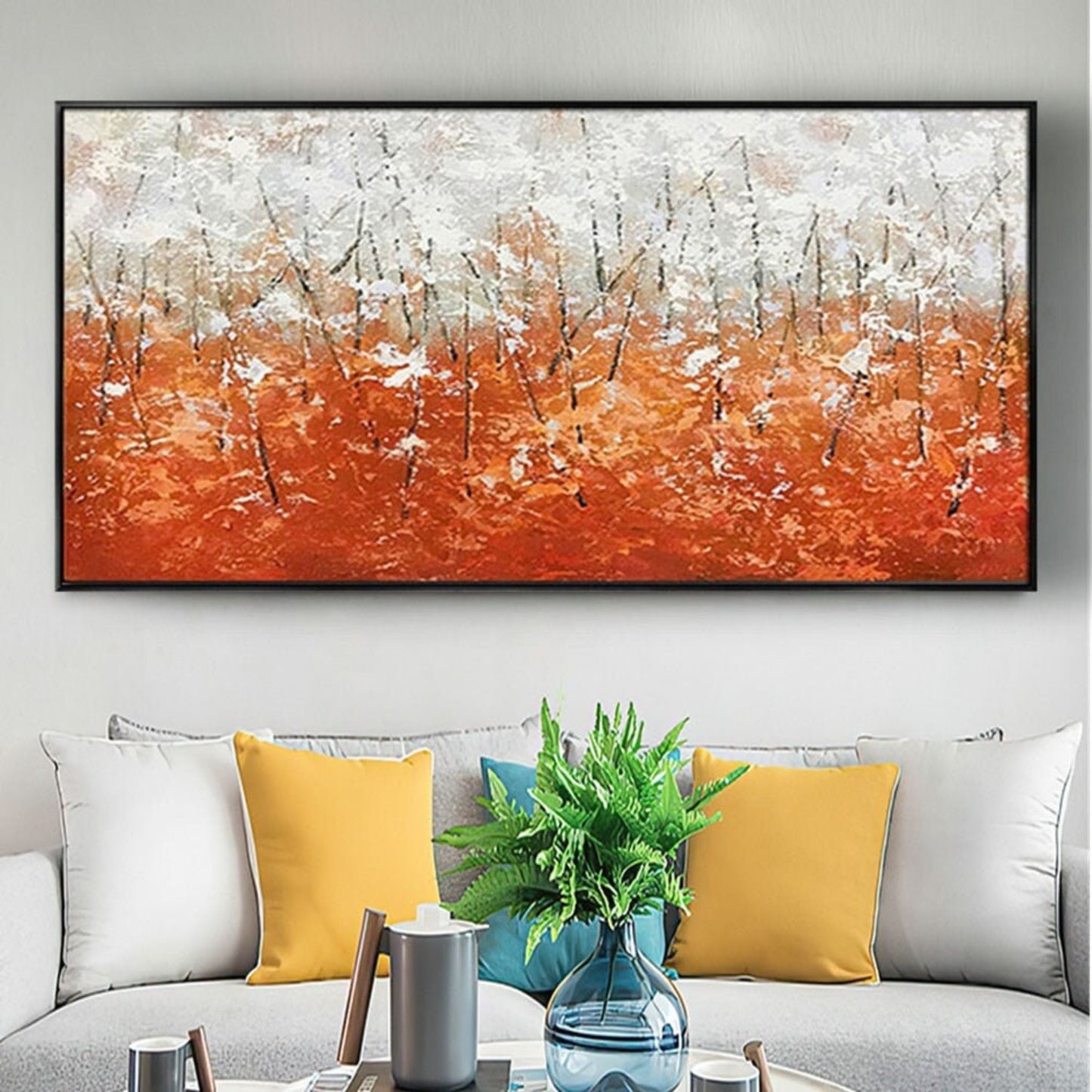 Abstract Red Birch Trees Hand Painted Oil Painting