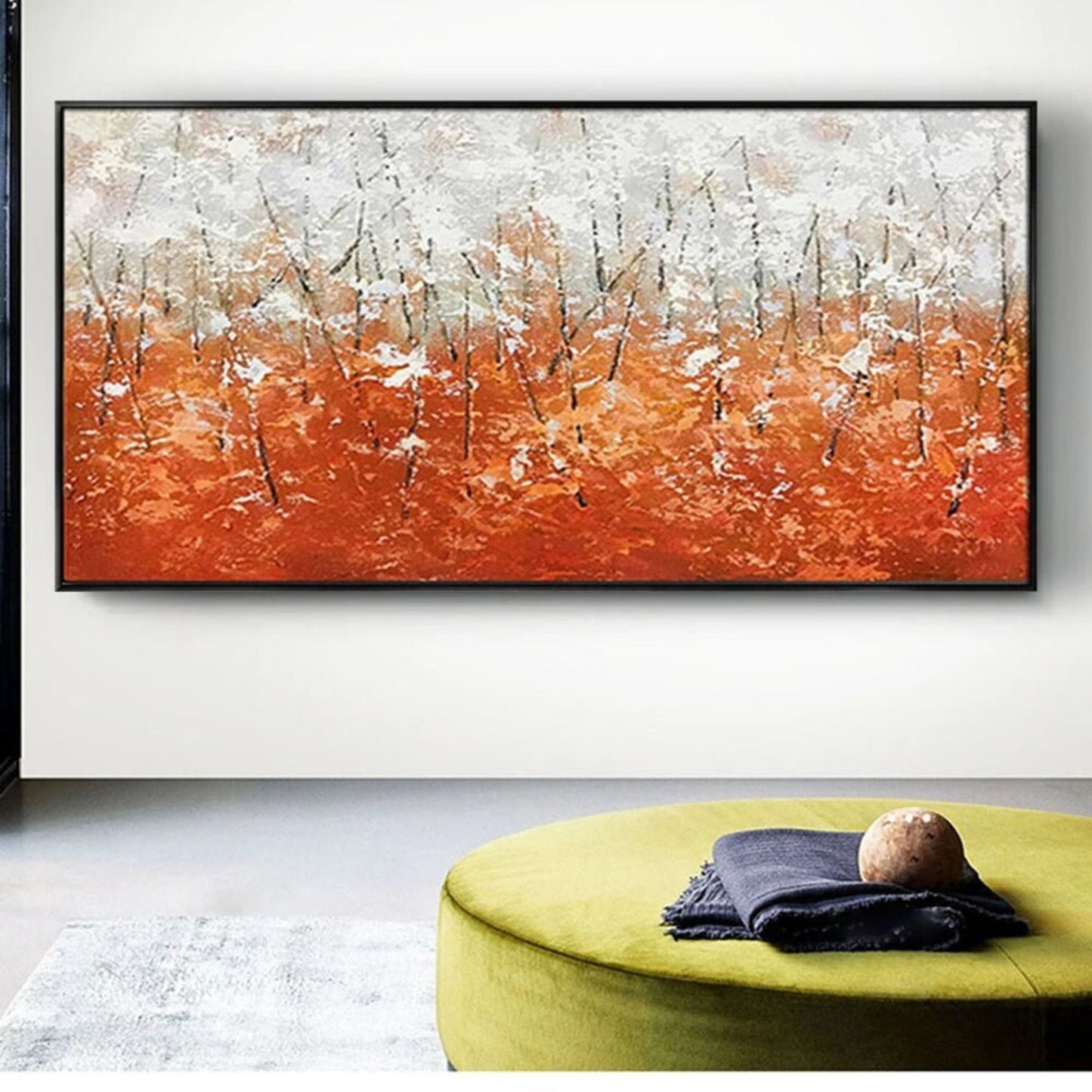 Abstract Red Birch Trees Hand Painted Oil Painting