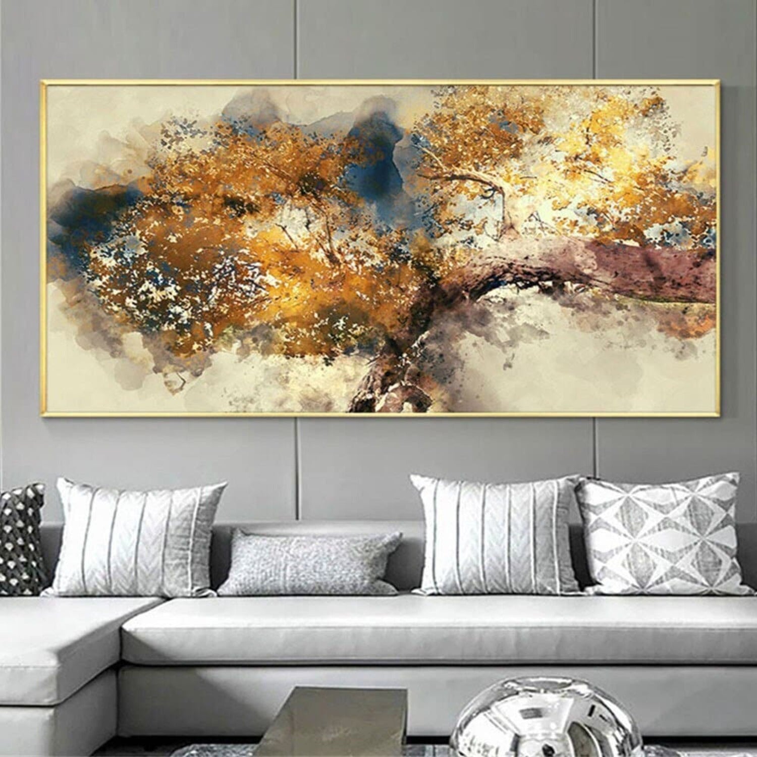 Large Abstract Gold Brown Tree Branch Oil Painting