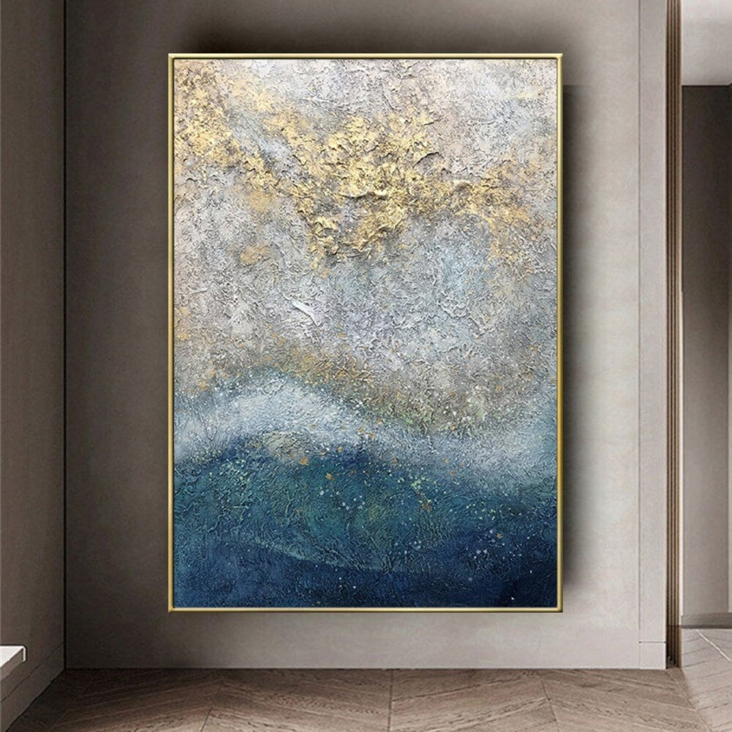Gold Silver Textured Sea Hand Painted Landscape