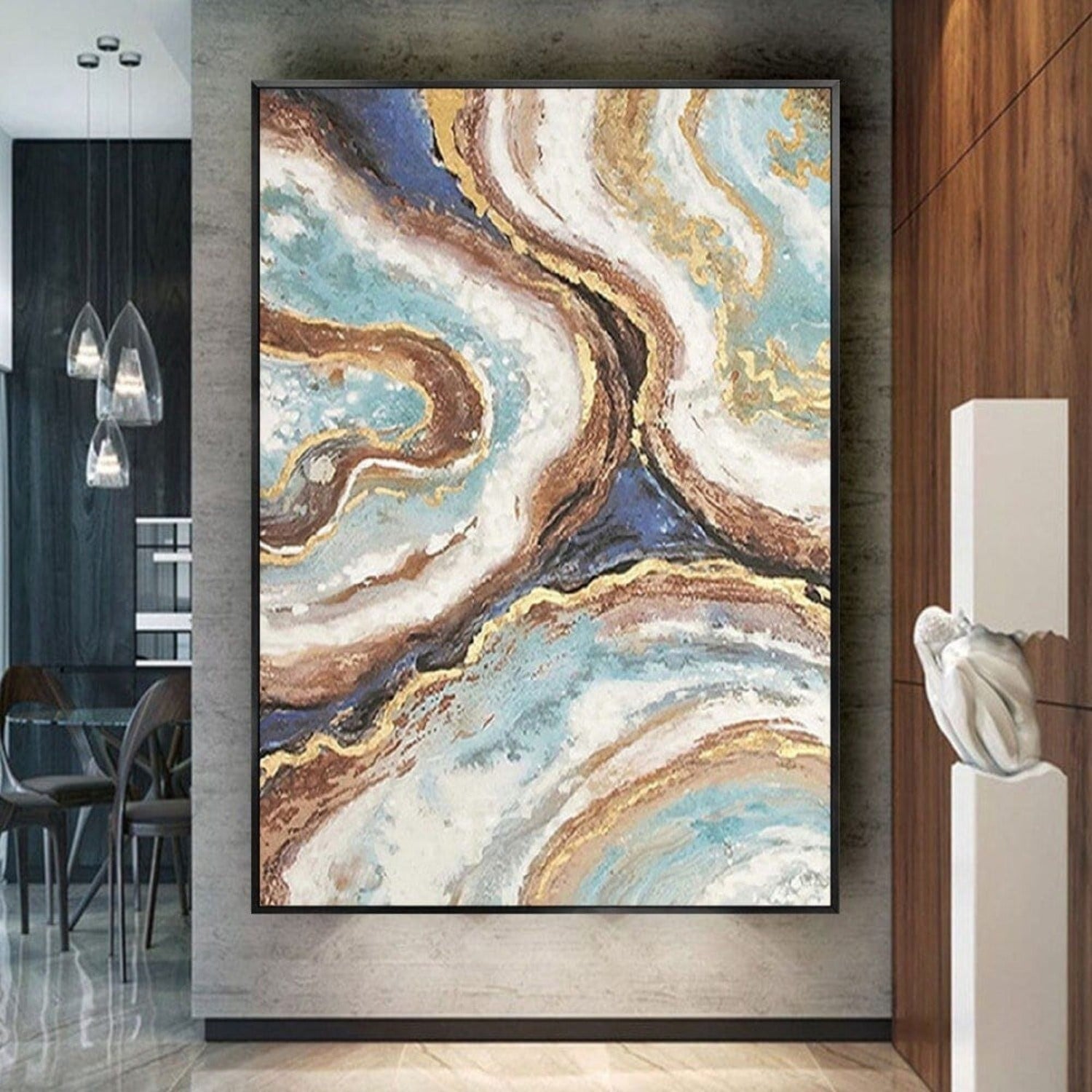 Abstract Gold Foil Fluid Hand Painted Wall Artwork