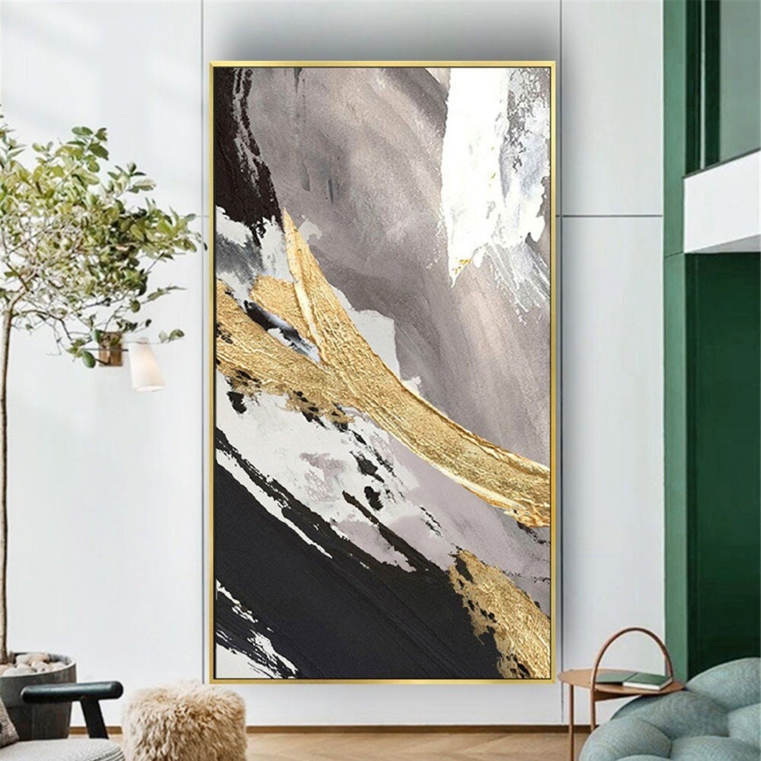 Original Gold 3D Textured Nordic Abstract Painting