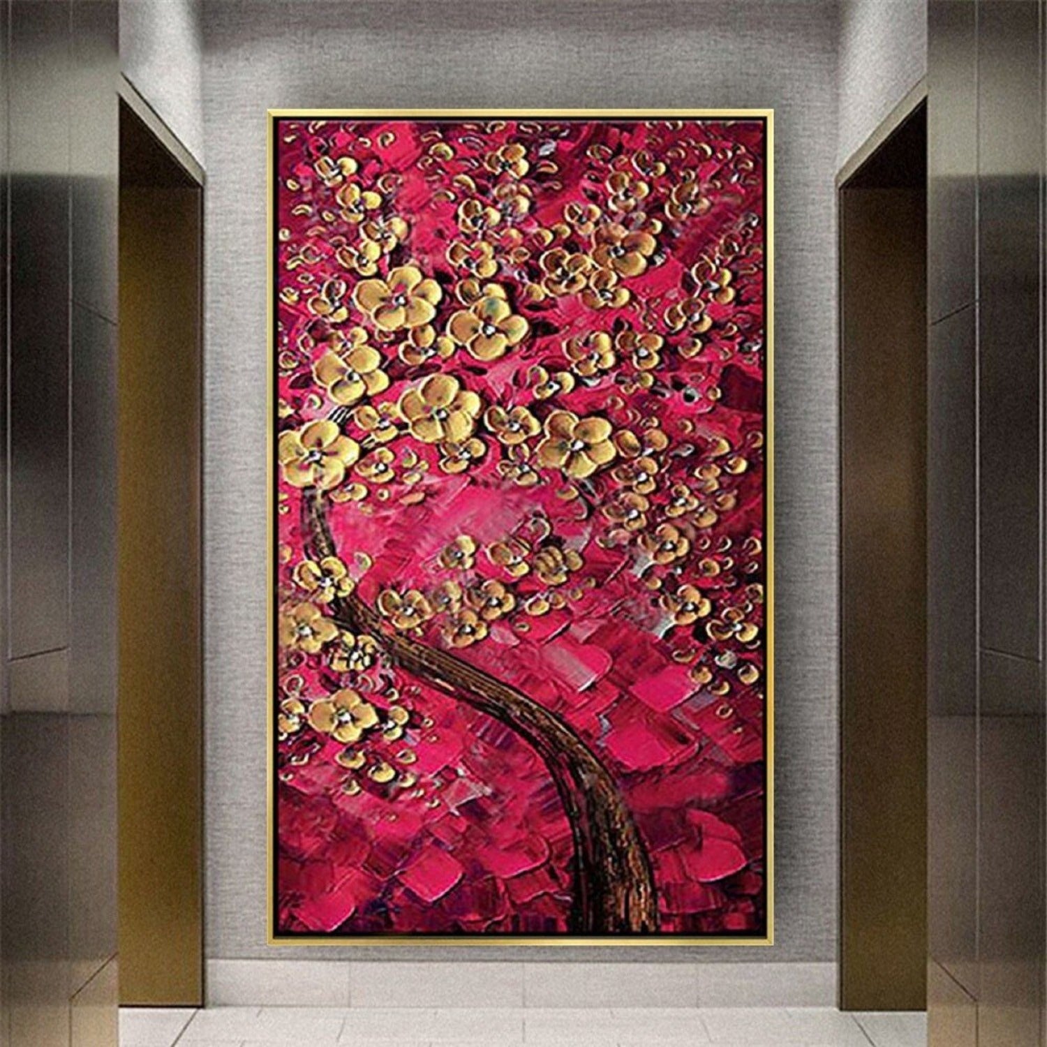 Yellow Floral Tree 100% Hand Painted Textured Art