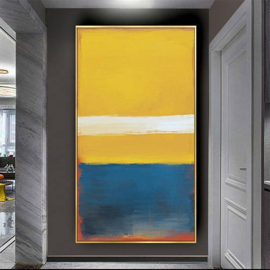 Abstract Yellow Blue Stripes 100% Hand Painted Art