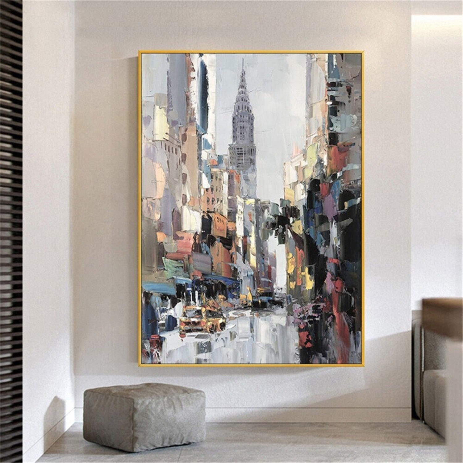 Beautiful City Street View Palette Knife Painting
