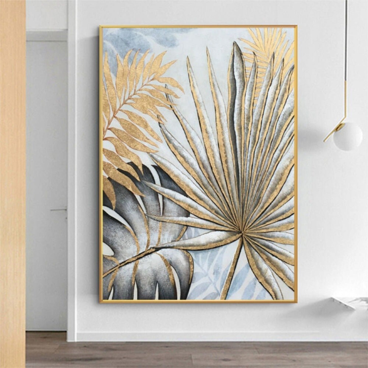 Elegant Gold Leaves 100% Hand Painted Wall Art