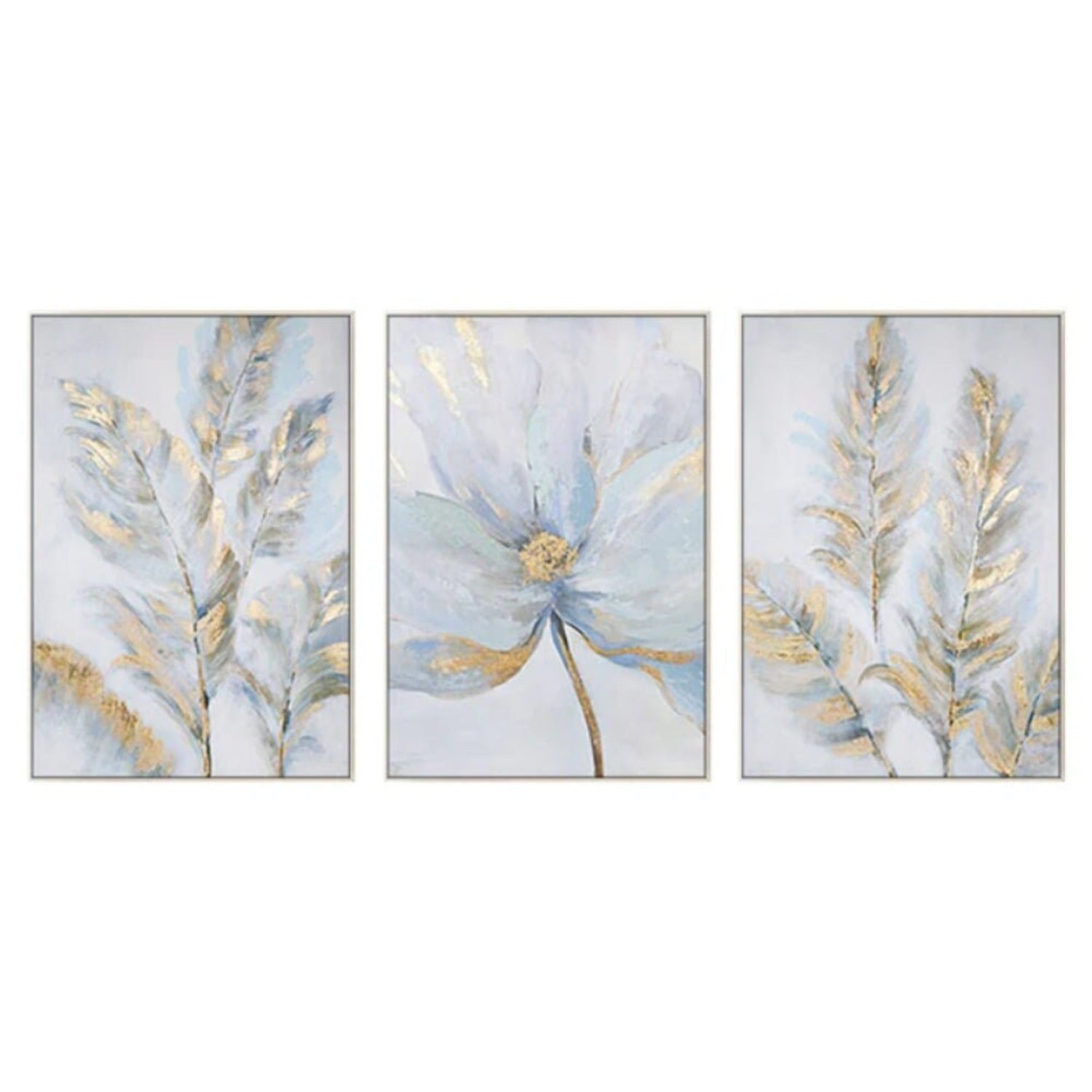 Abstract Blue 100% Hand Painted 3-Panel Floral Art