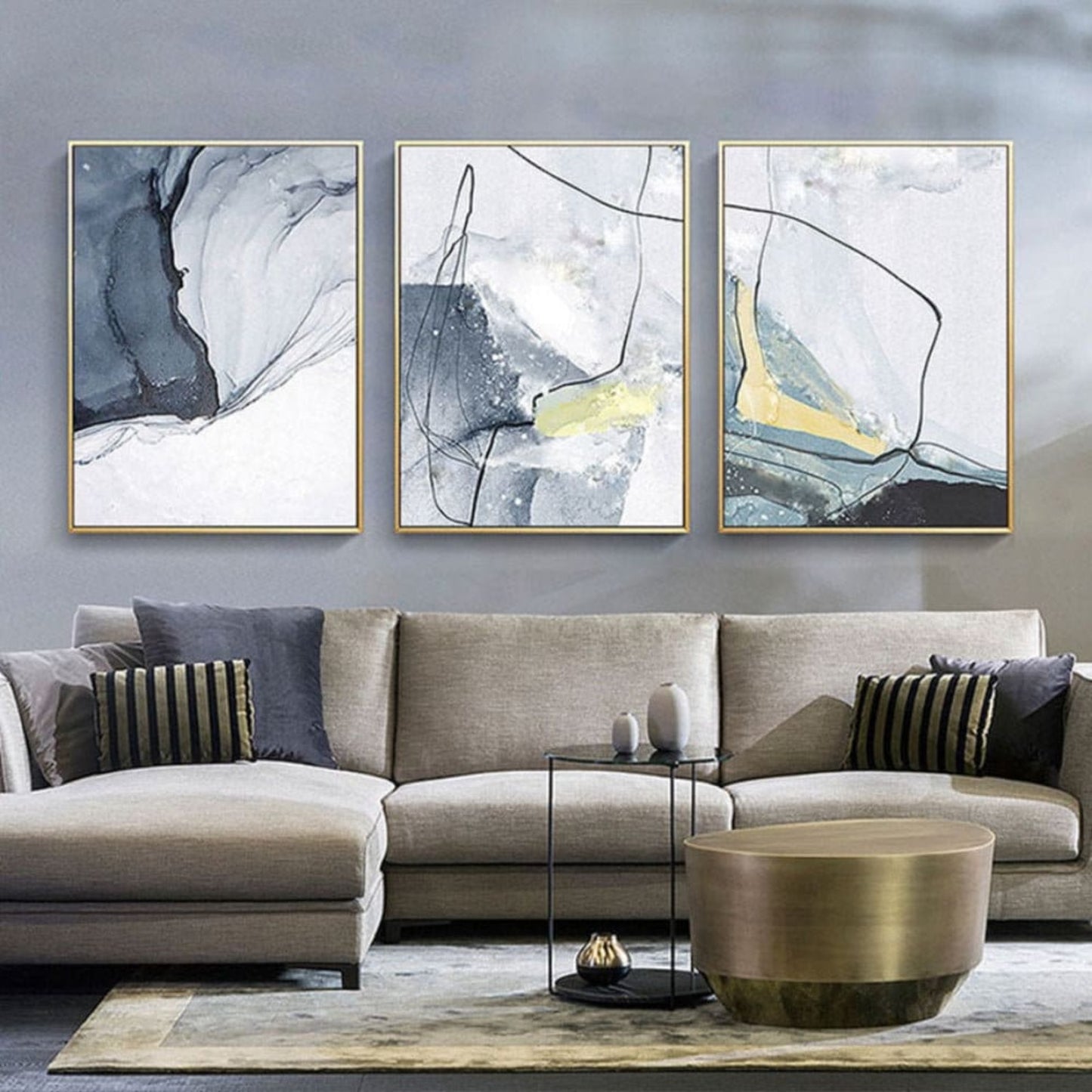 Abstract Fluid Decorative Set of 3 Modern Painting