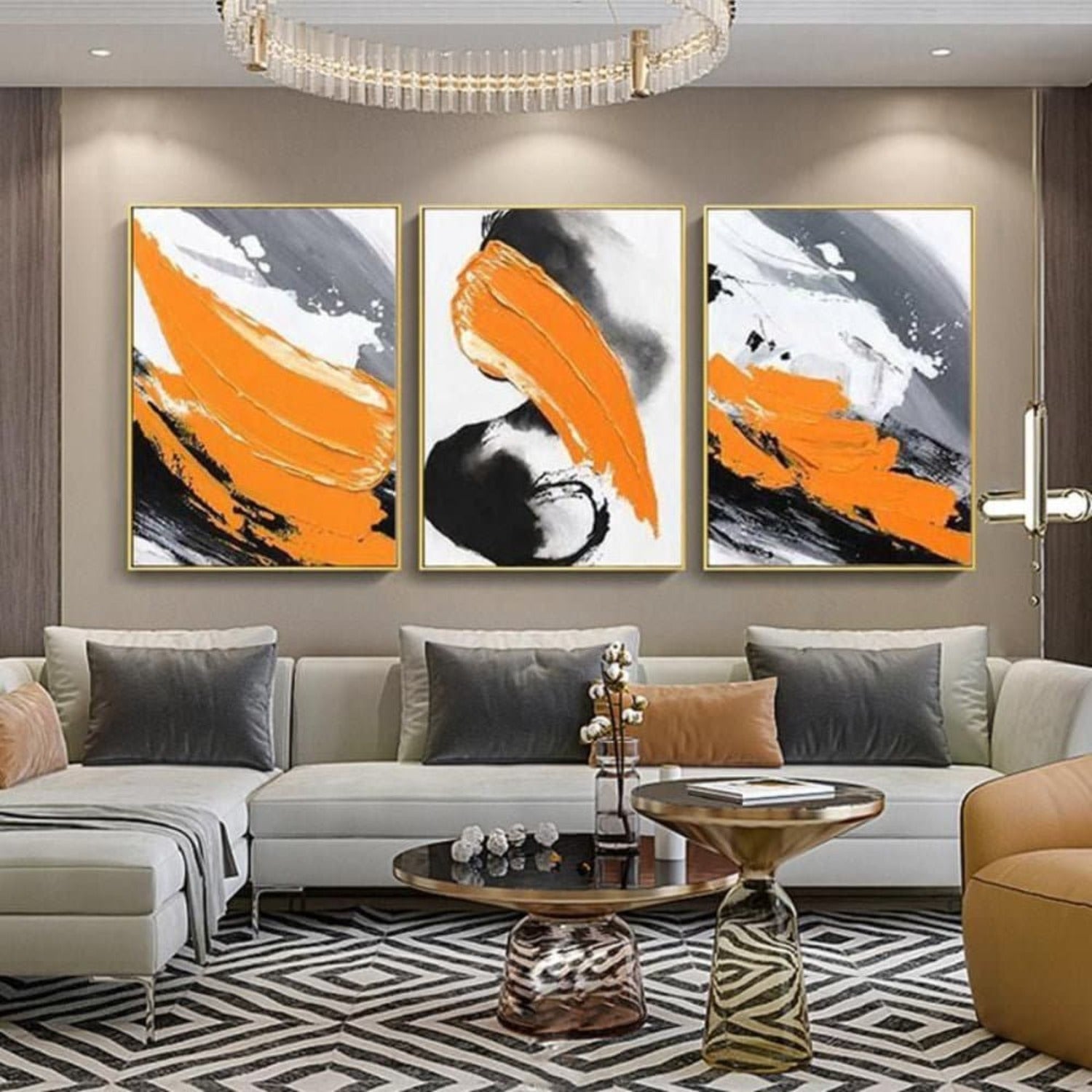 3D Orange Black Set of 3 Wall Hanging Textured Art
