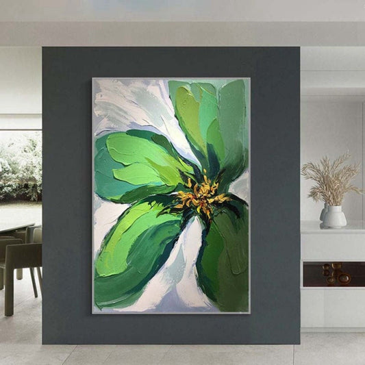 Heavy Textured Green 100% Hand Painted Floral Art