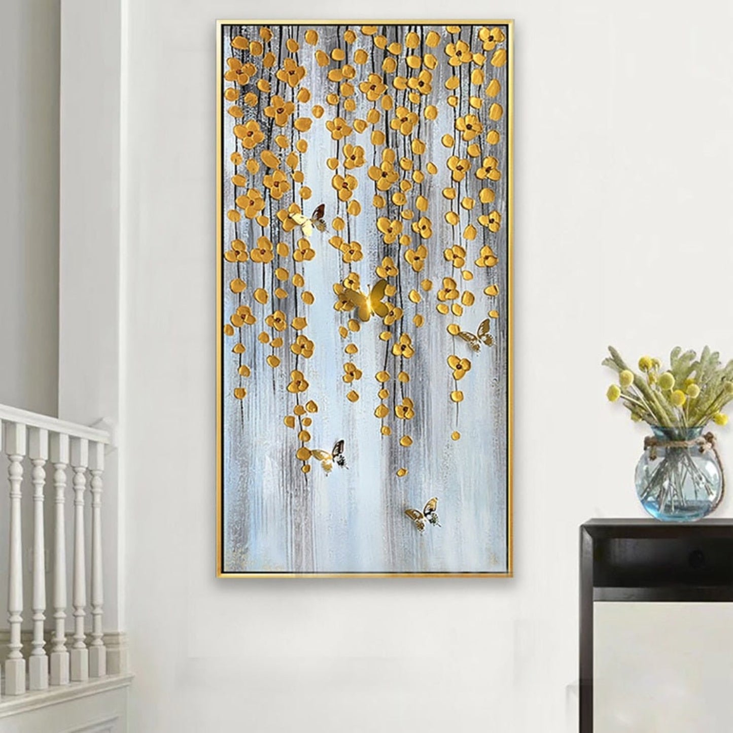 Golden Flowers 100% Hand Painted Wall Hanging Art