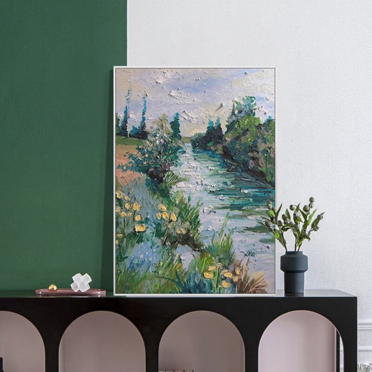 Beautiful River Side 100% Hand Painted Wall Decor