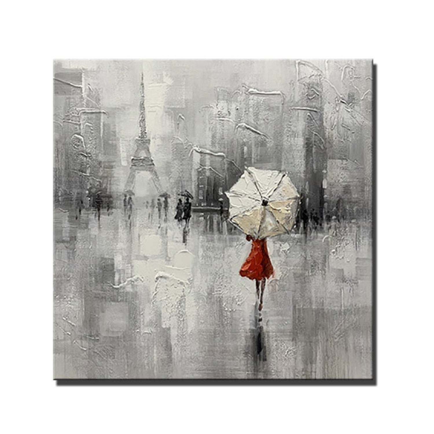 Modern Girl Walking in Rain Textured Abstract Art