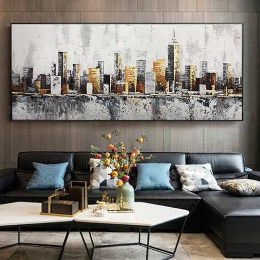 Modern Urban City Skyline Acrylic Oil Painting