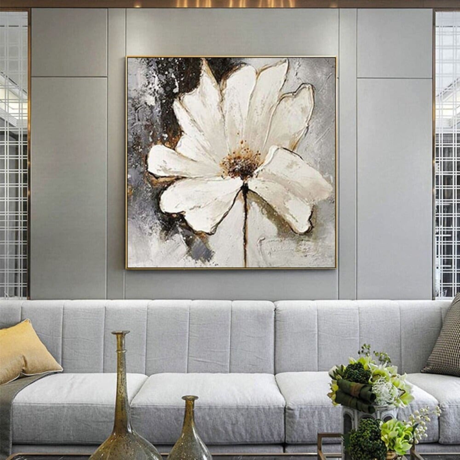 Abstract White Flower 100% Hand Painted Wall Art