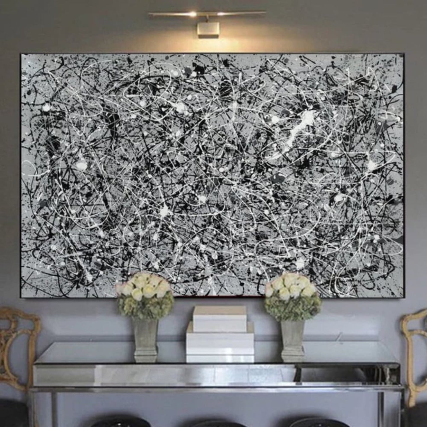 Abstract Grey 100% Hand Painted Action Painting
