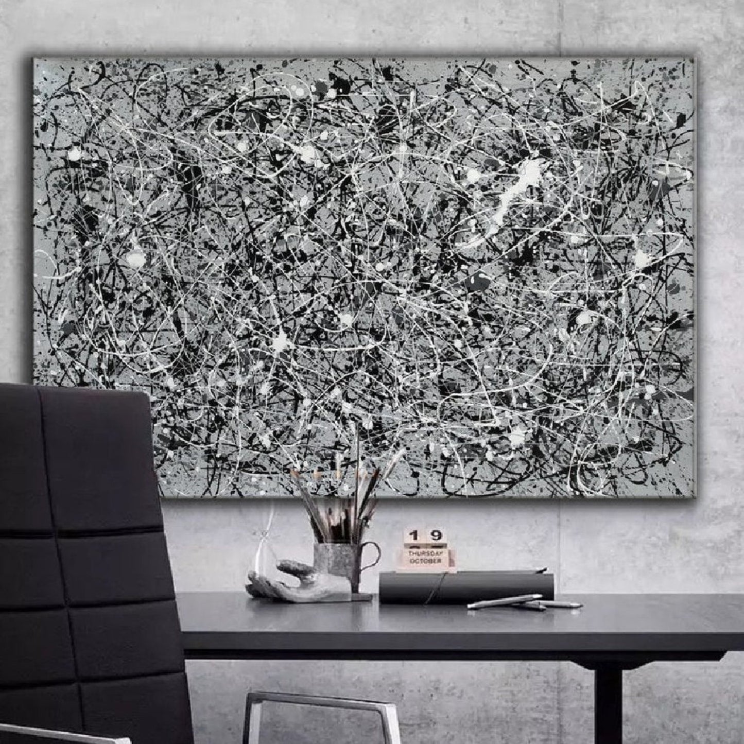 Abstract Grey 100% Hand Painted Action Painting