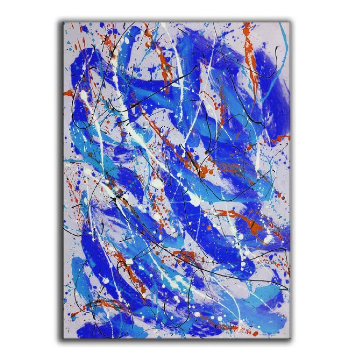 Acrylic Blue 100% Hand Painted Jackson Pollock Art
