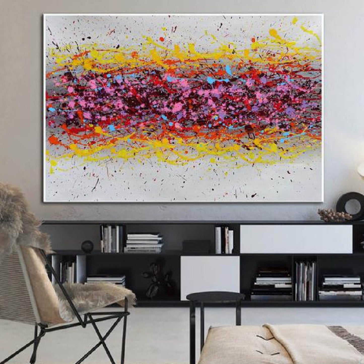 Acrylic Red Pollock Dripping Original Oil Painting