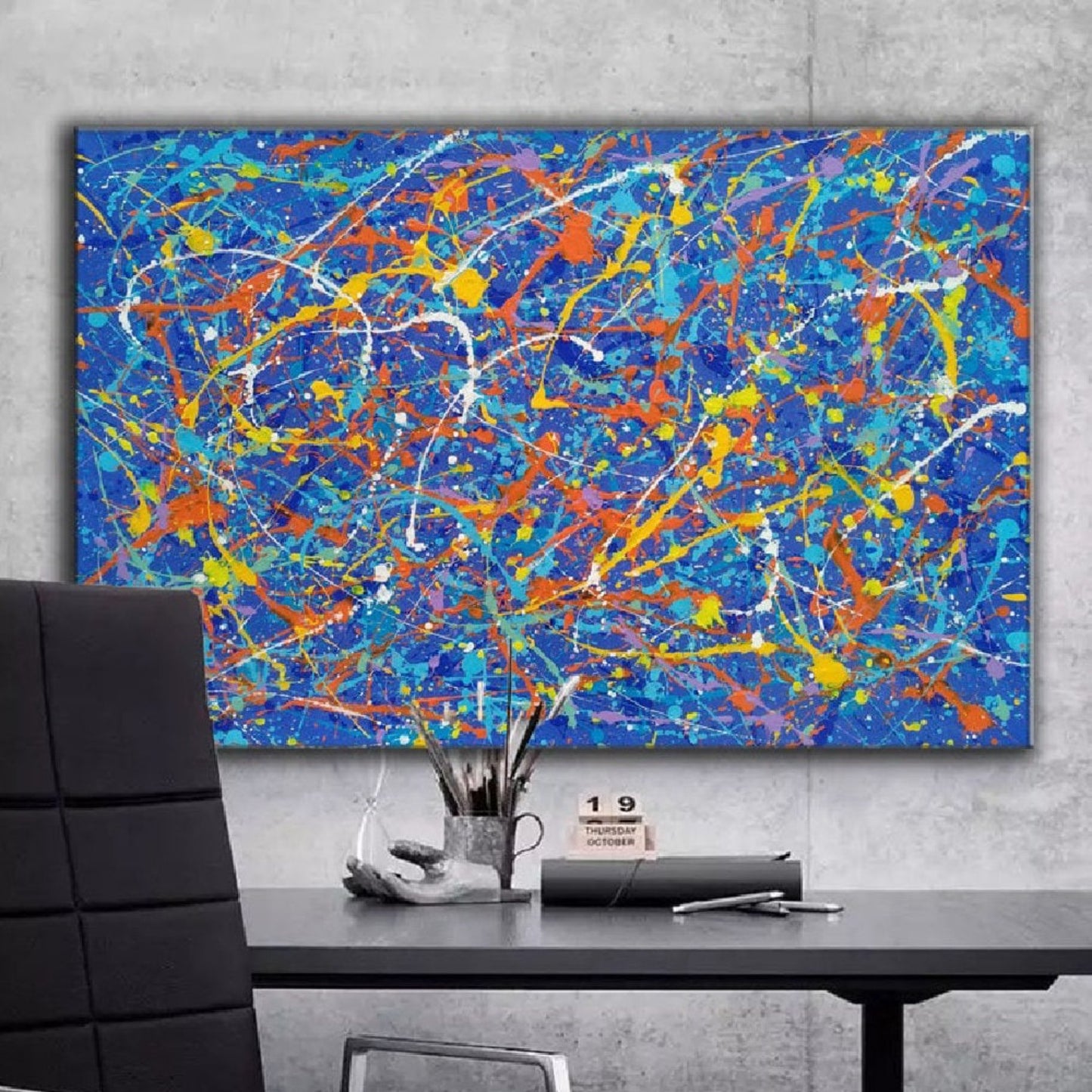 Blue Yellow Red Jackson Pollock Hand Painted Art
