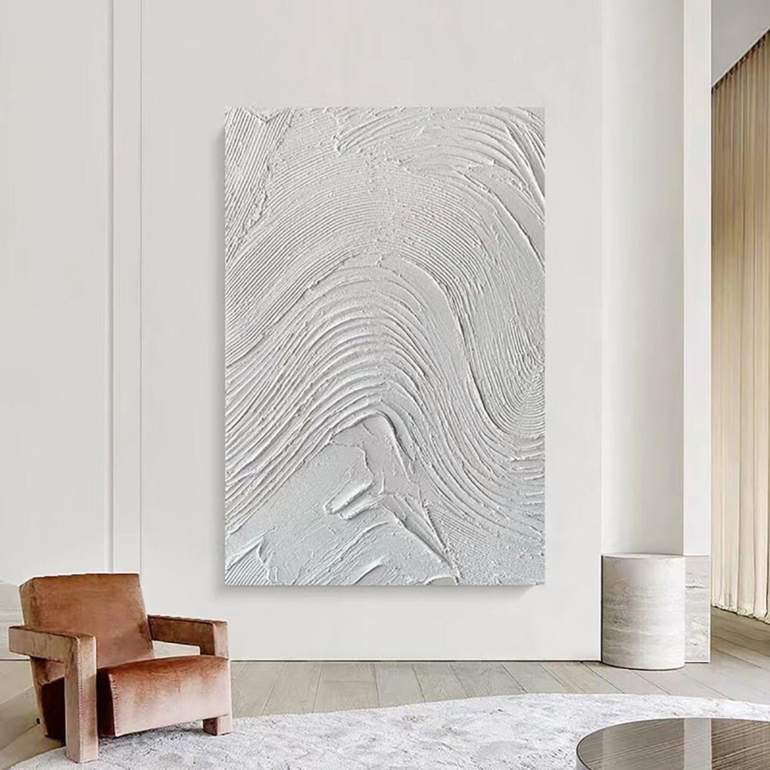 Concrete Style White Waves 3D Textured Painting