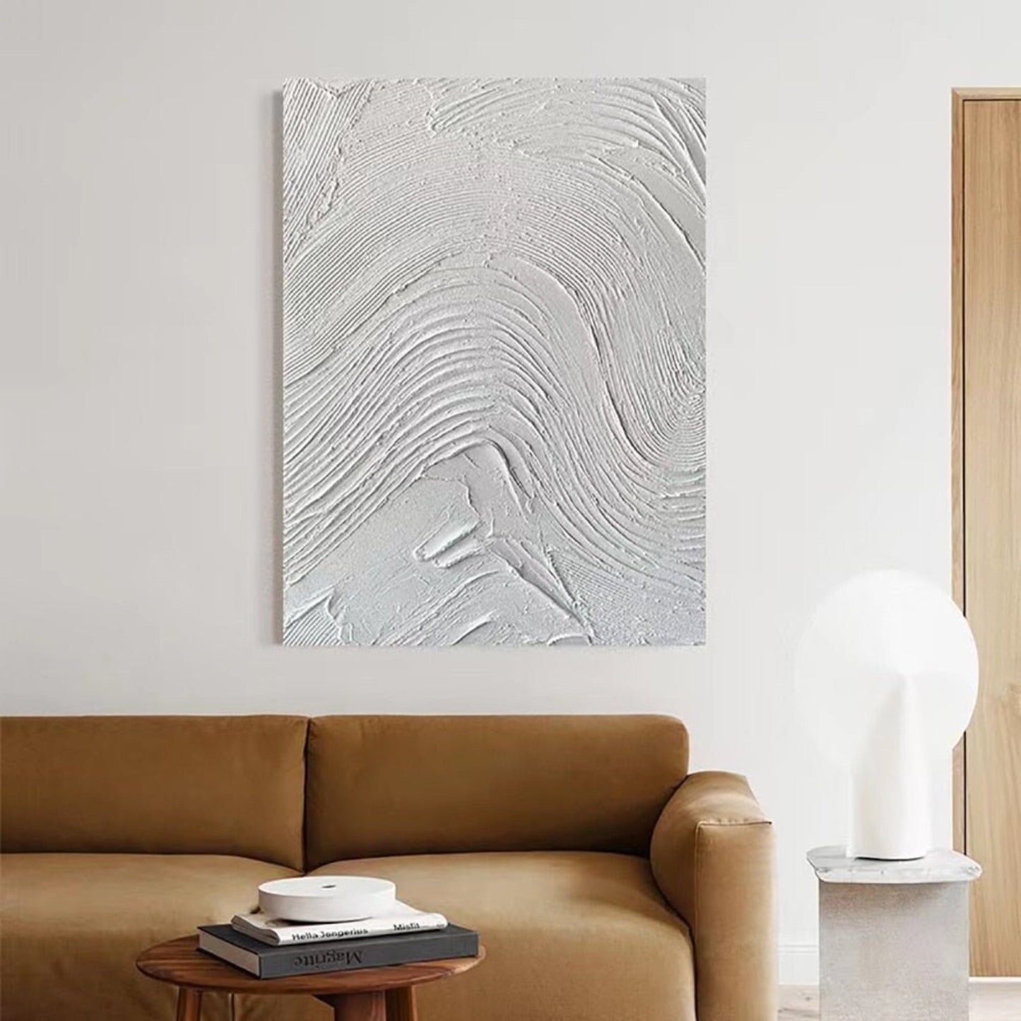 Concrete Style White Waves 3D Textured Painting