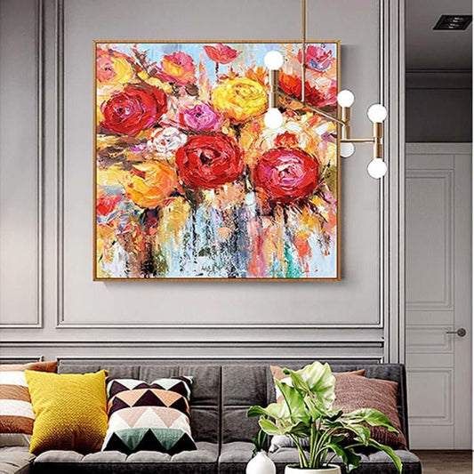 Colourful Blooming Roses Textured Floral Painting