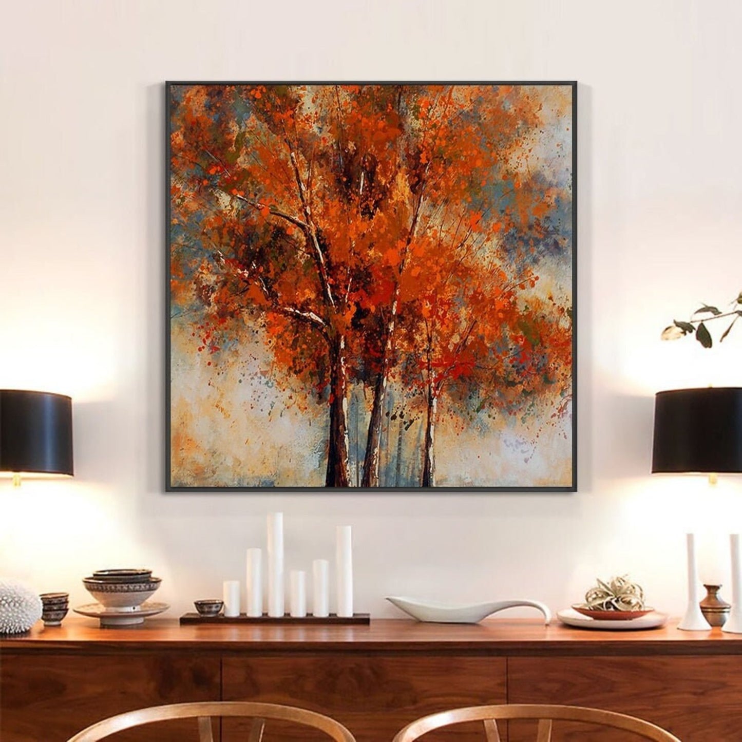 Acrylic Autumn Birch Trees Contemporary Painting