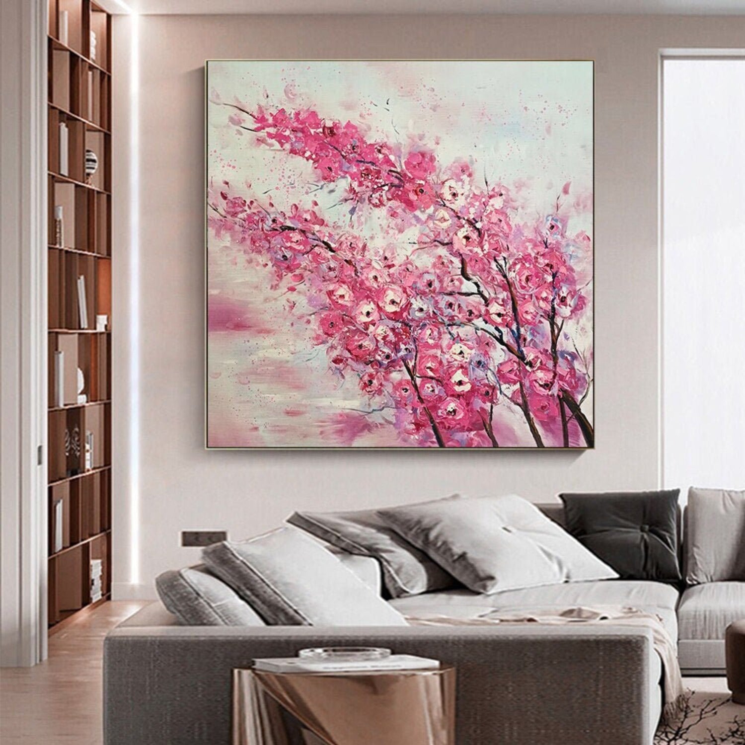 Pink Blossom Floral Tree Branch Abstract Painting
