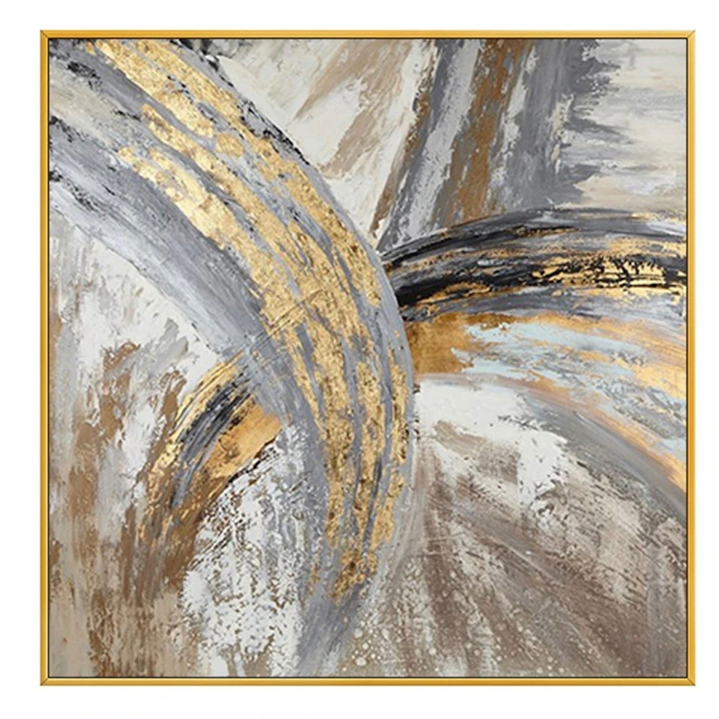 Abstract Gold Grey Crossroads 3D Textured Painting