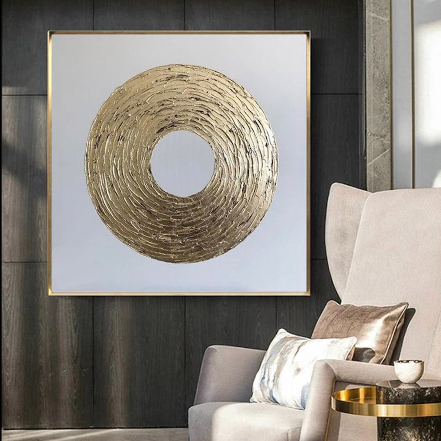 3D Textured Gold Foil Geometric Circle Painting