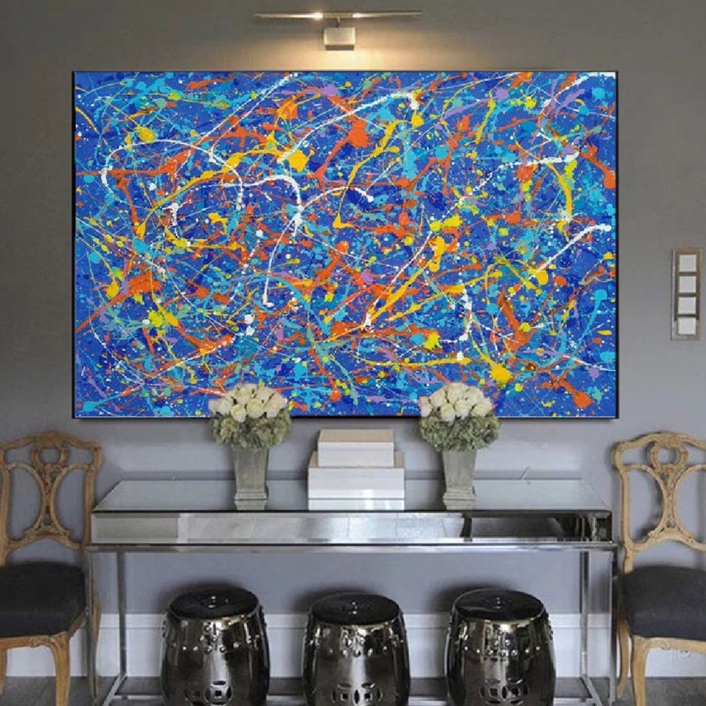 Blue Yellow Red Jackson Pollock Hand Painted Art