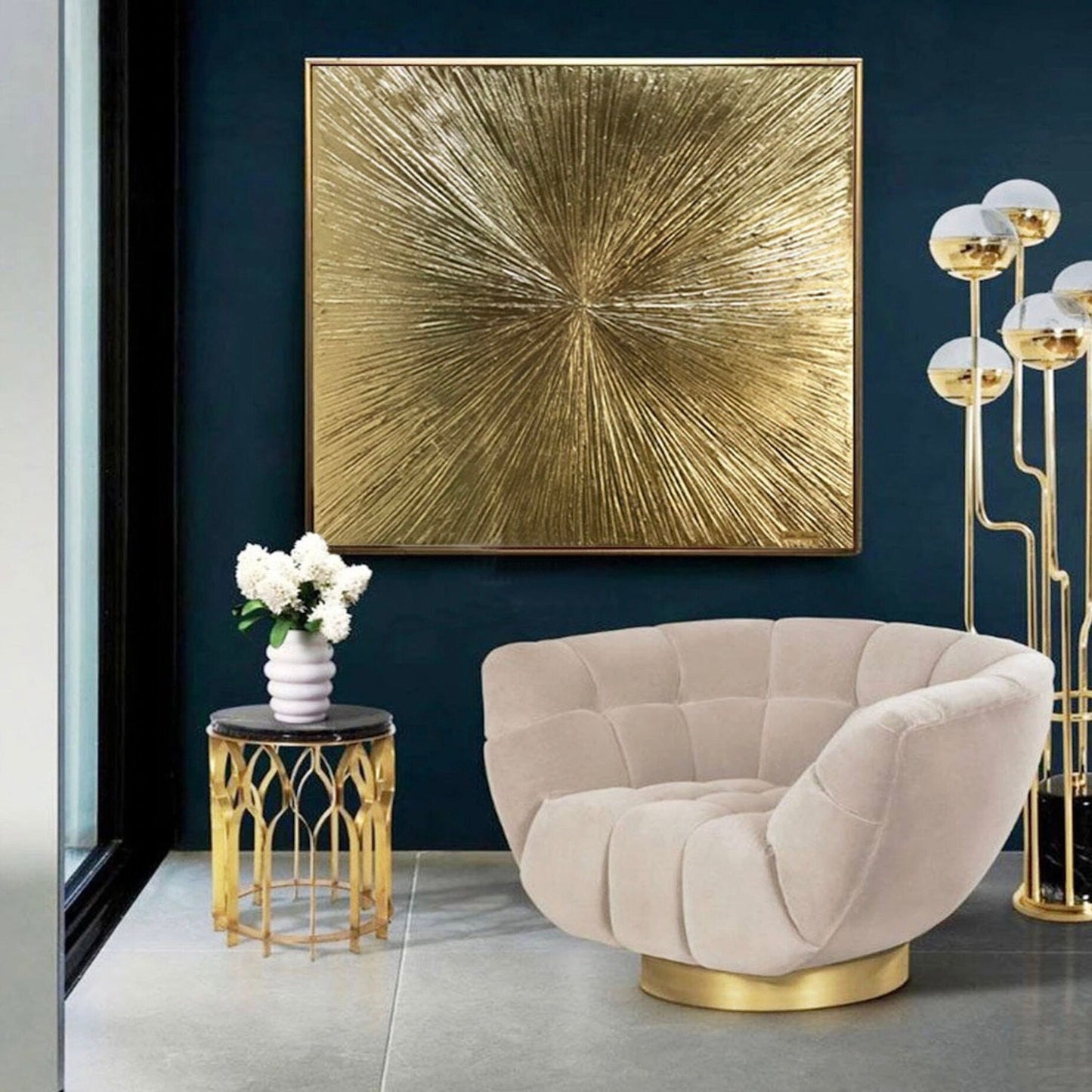 Original Gold Emerging Lines 3D Textured Painting
