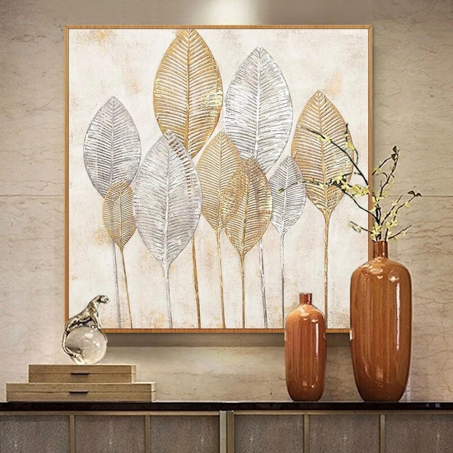 Modern Luxury Gold Silver Leaf Fine Art Painting