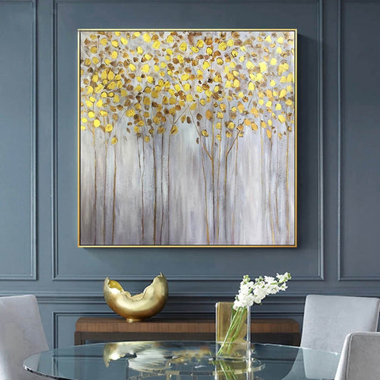 Abstract Contemporary Autumn Gold Forest Painting