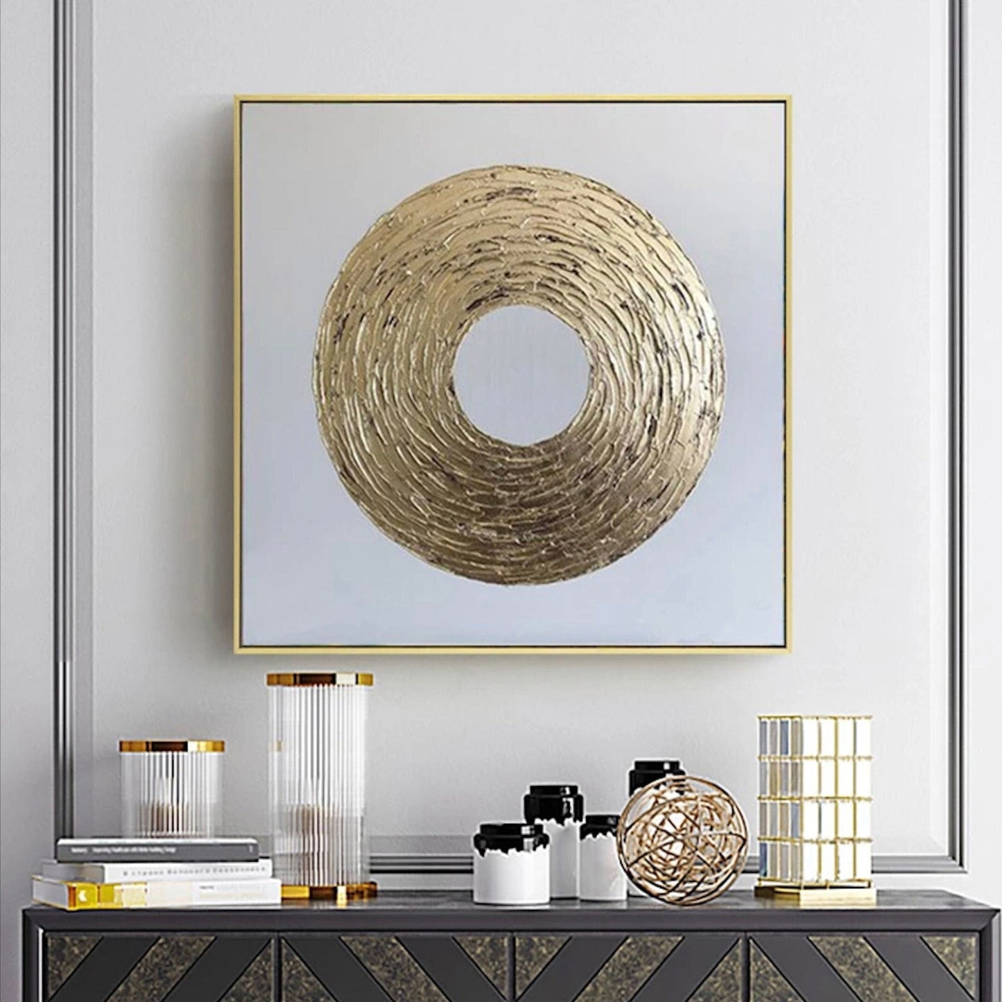 3D Textured Gold Foil Geometric Circle Painting