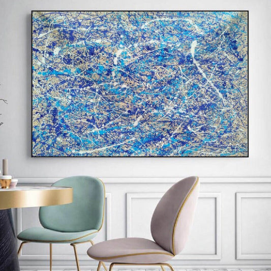 Jackson Pollock Inspired Blue Acrylic Modern Art