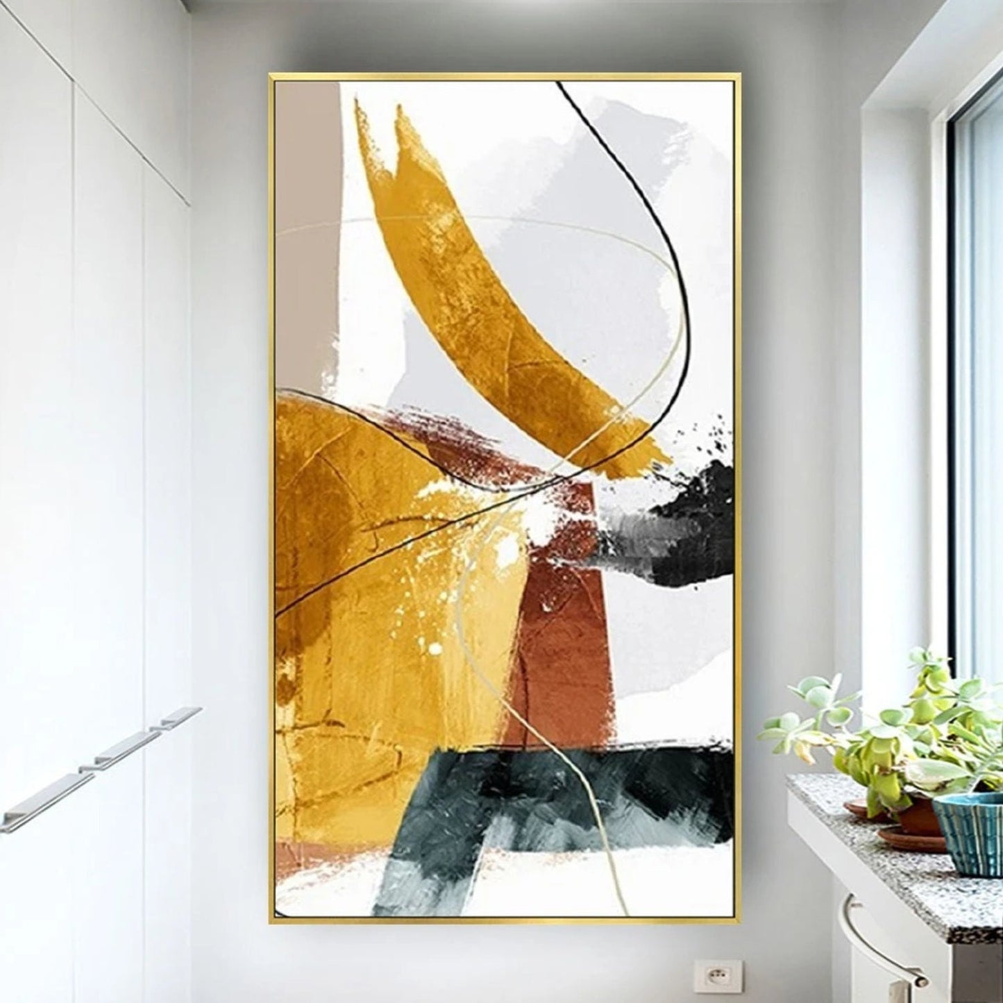 Abstract Golden 100% Hand Painted Modern Wall Art