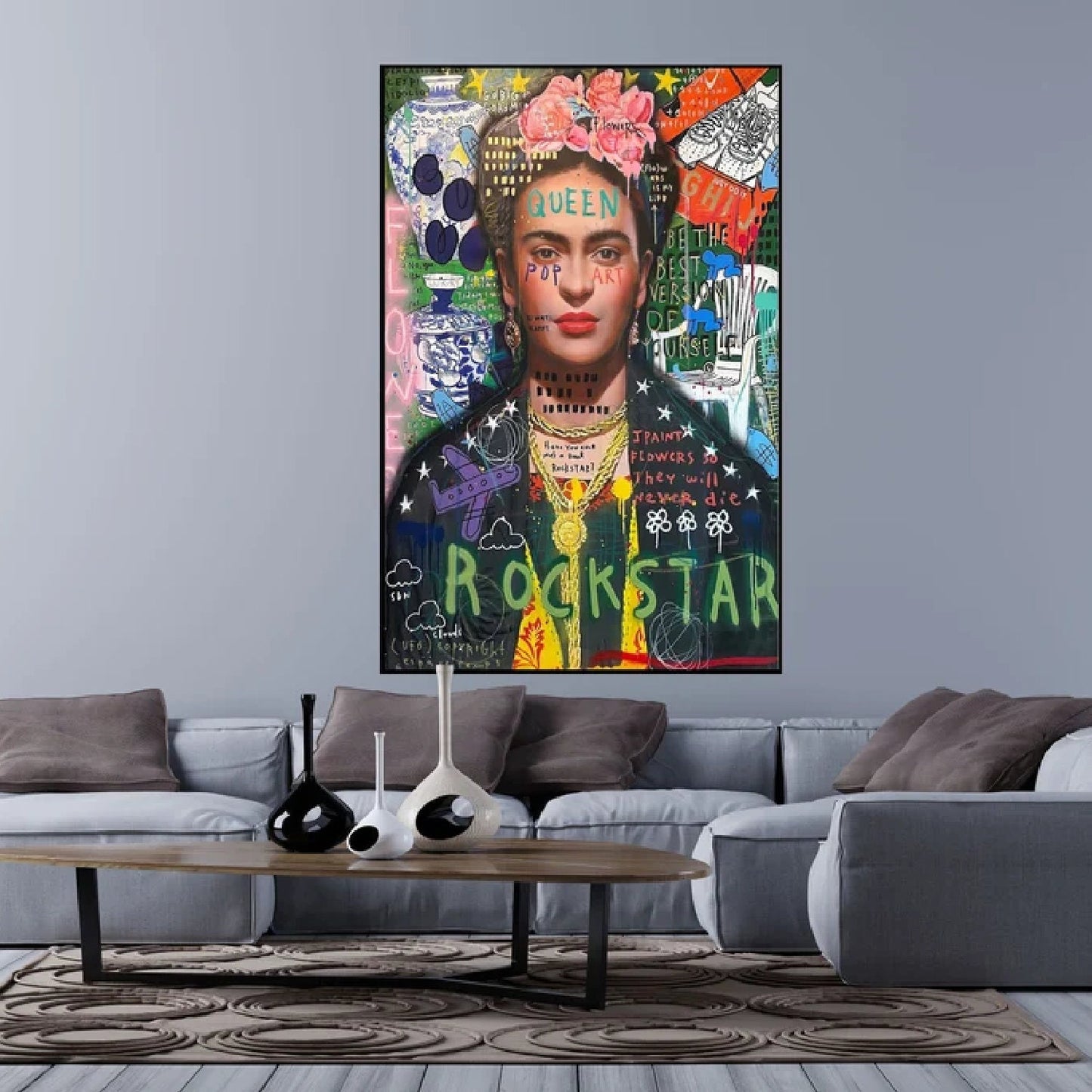 Rockstar Frida Kahlo Hand Painted Pop Art Painting