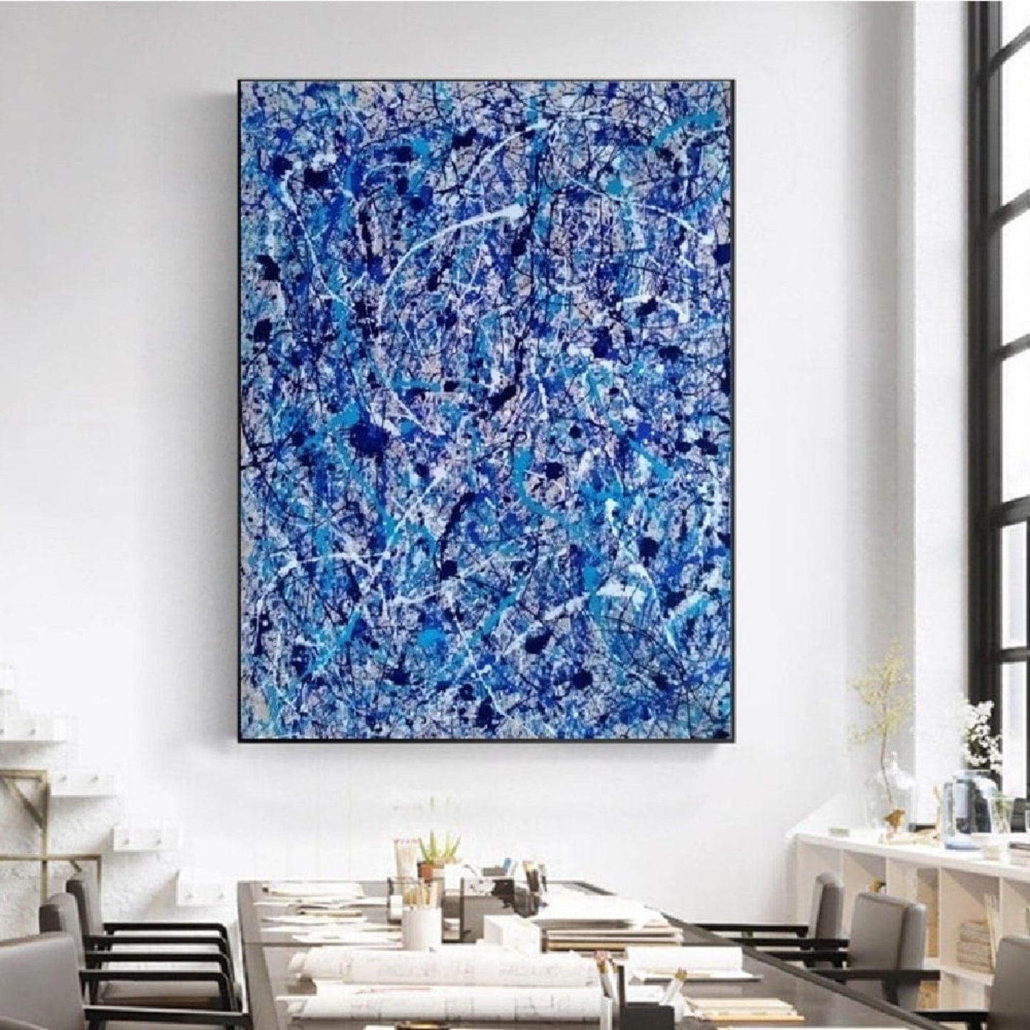 Abstract Blue 100% Hand Painted Pollock Canvas Art