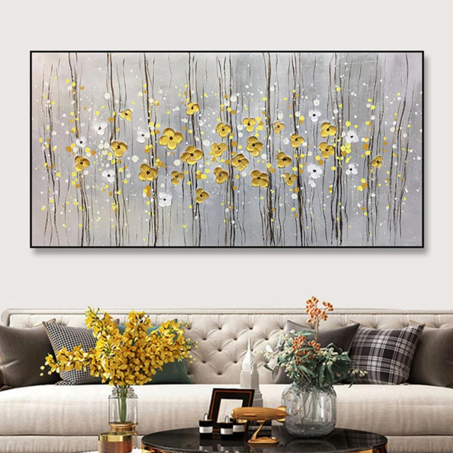 3D Textured Wall Hanging Golden Flowers Painting