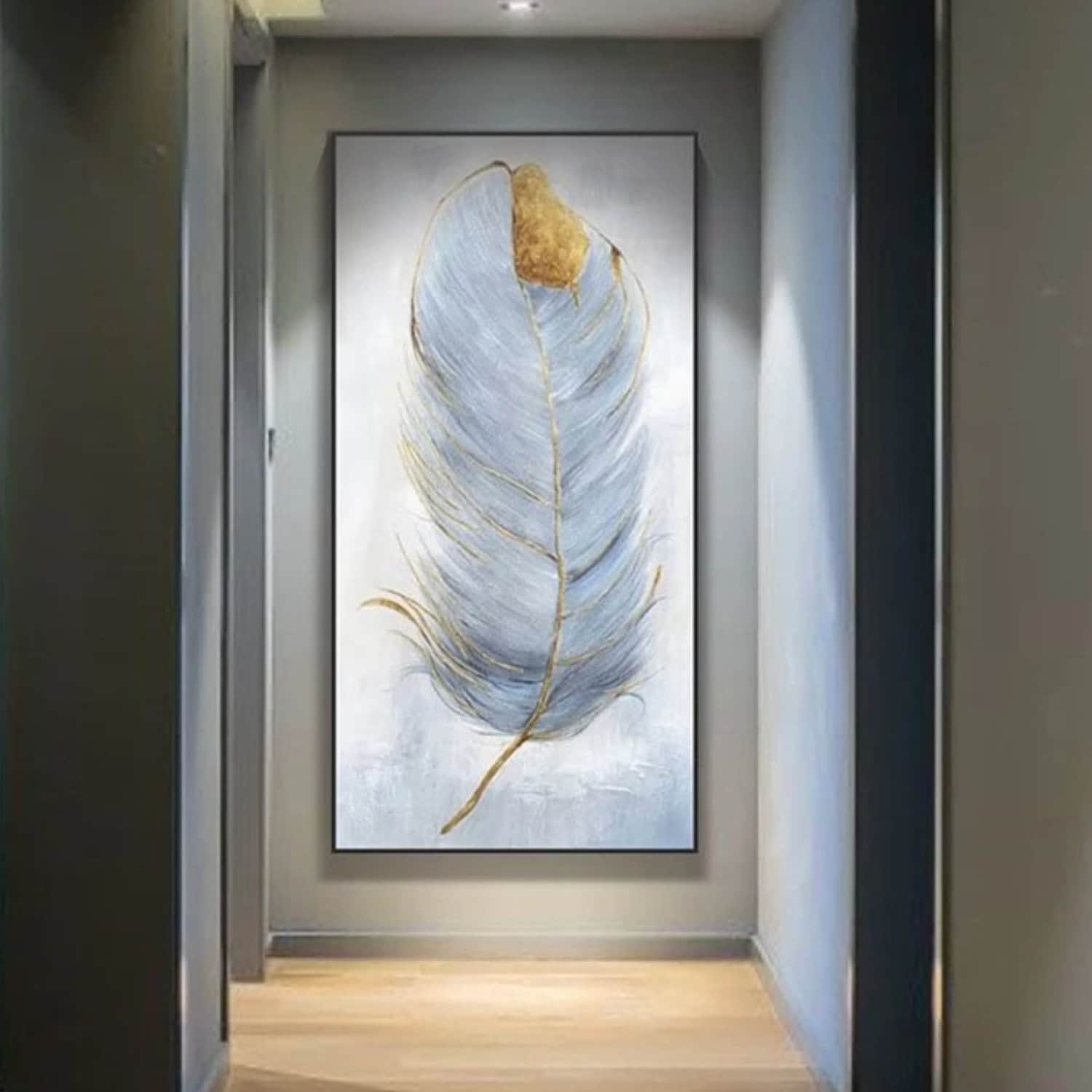Modern Grey Feather 100% Hand Painted Fine Artwork
