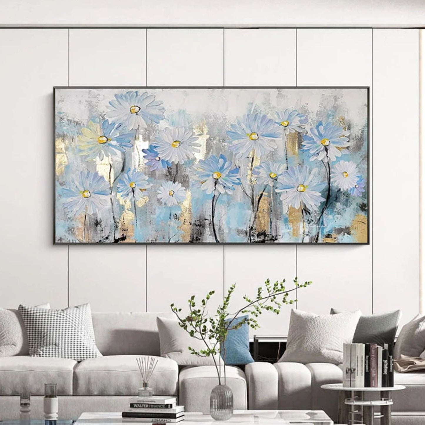 Abstract White Daisy Flowers 100% Hand Painted Art