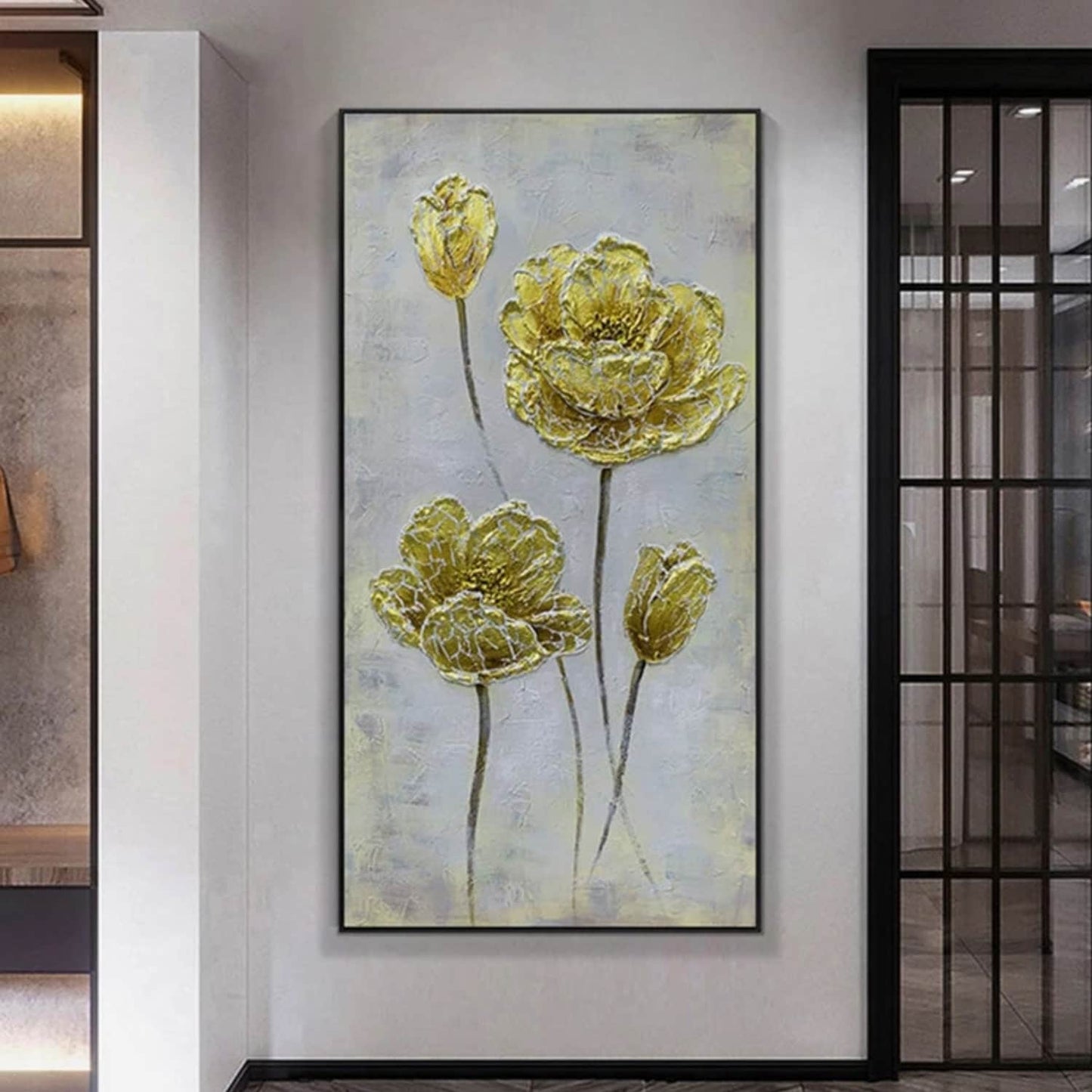 Beautiful Golden Flowers 100% Hand Painted Artwork