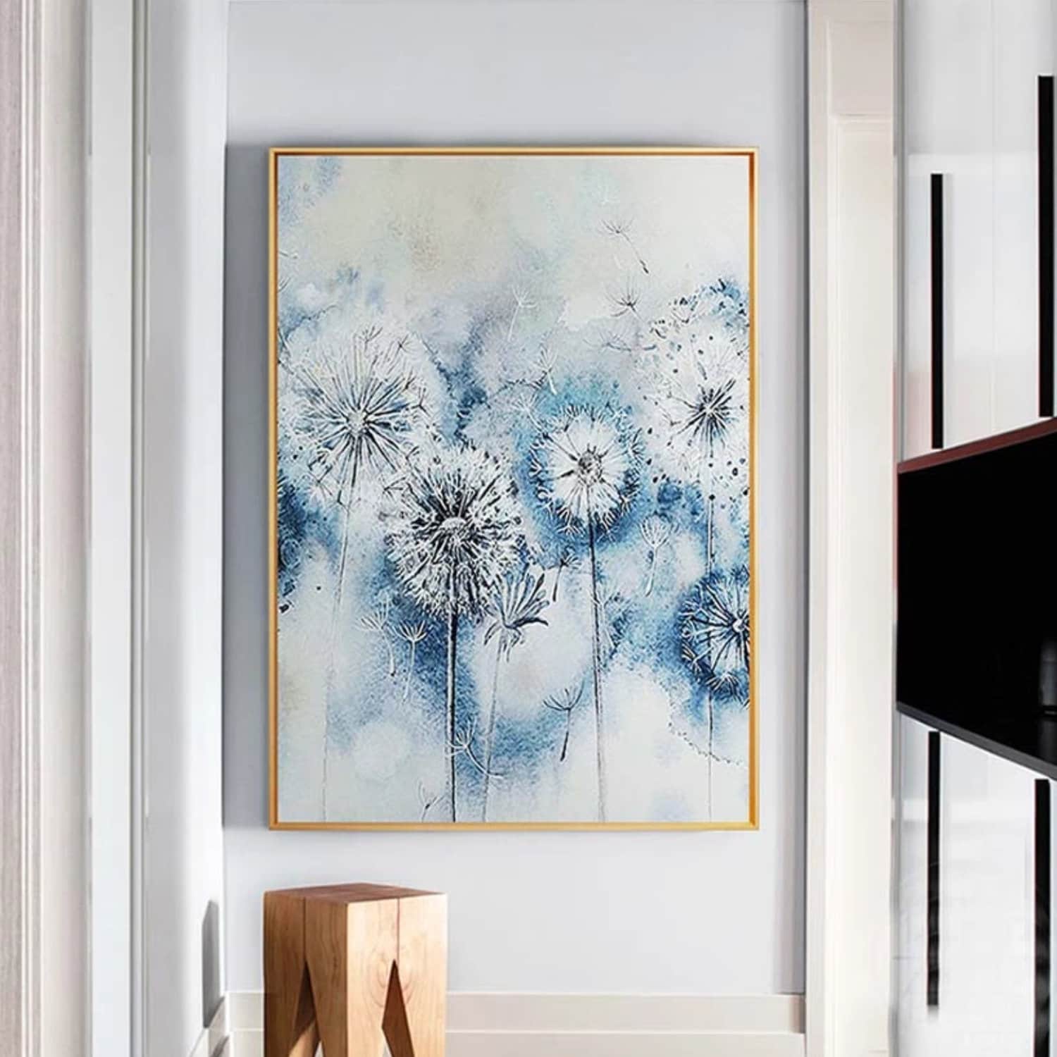 Contemporary White Dandelion Floral Wall Painting