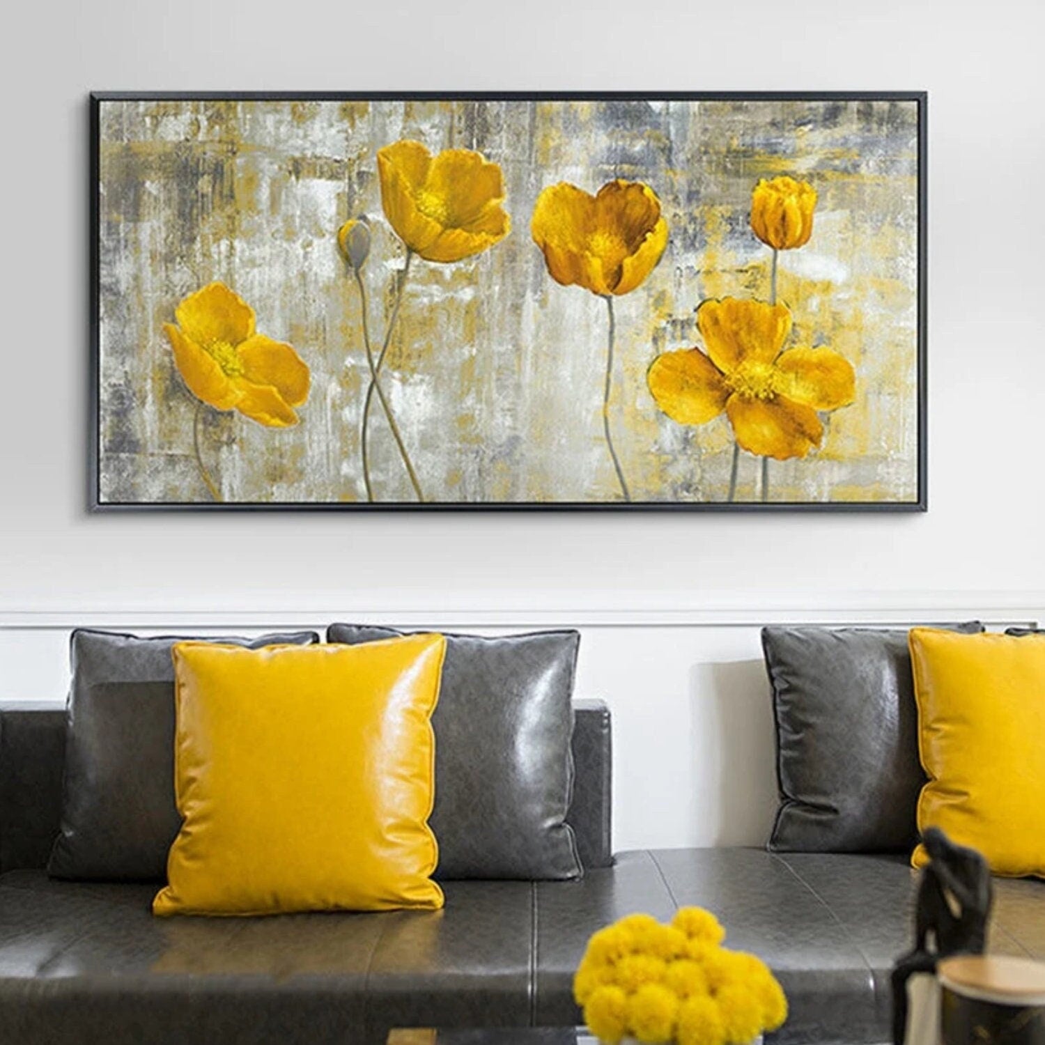 Beautiful Yellow Blooming Poppy Flowers Painting