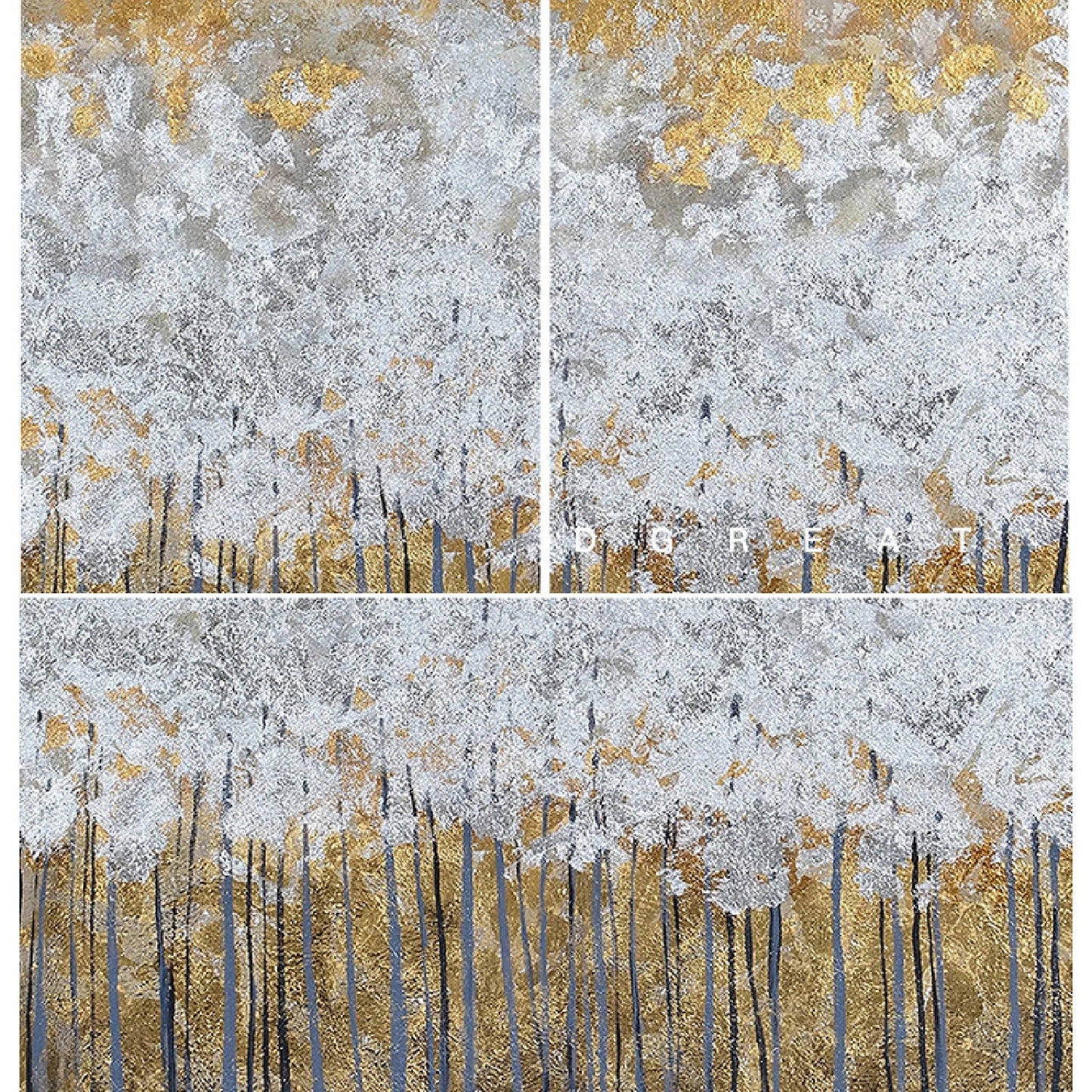 Silver Gold Foil Forest 100% Hand Painted Wall Art