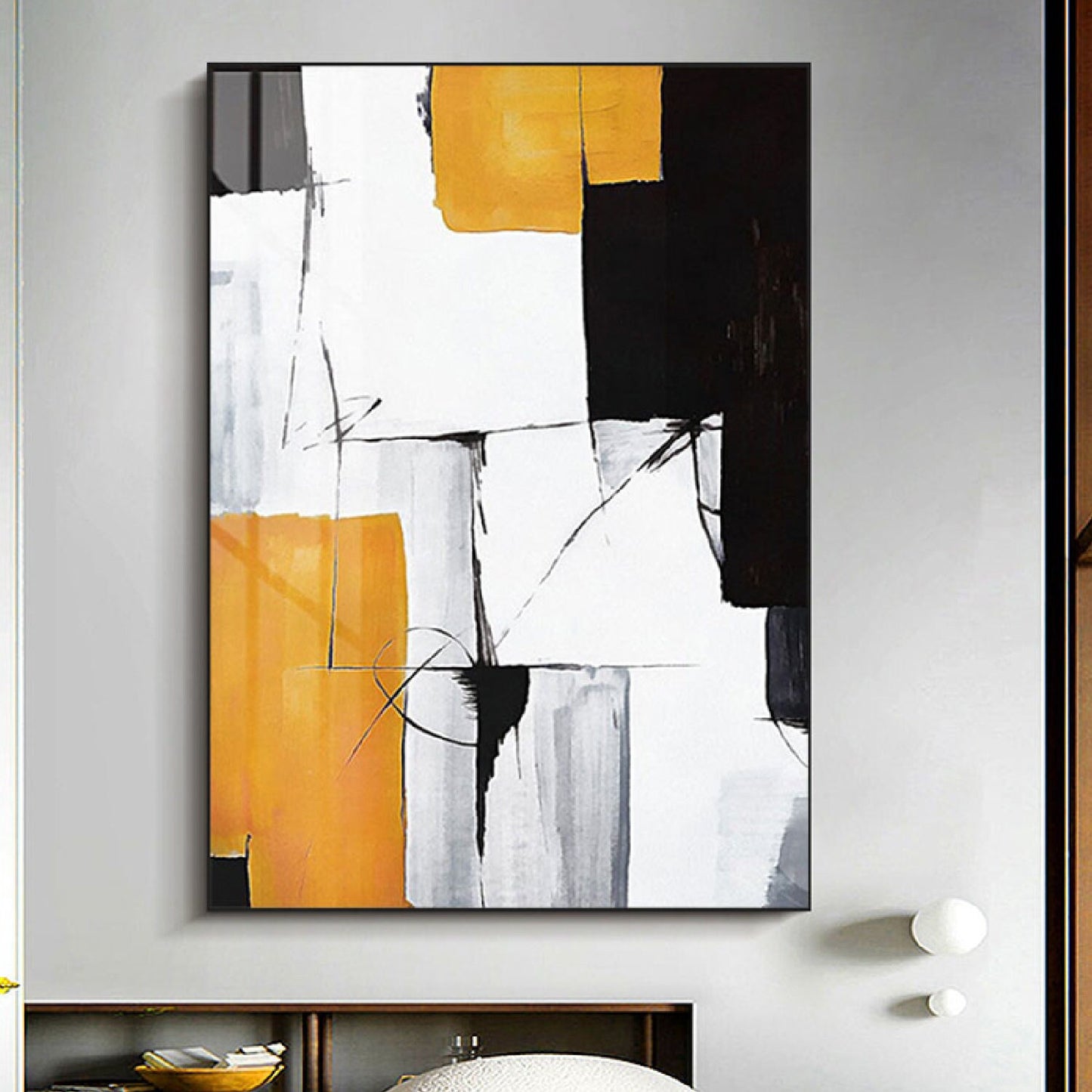 Acrylic Yellow White Minimal Abstract Oil Painting