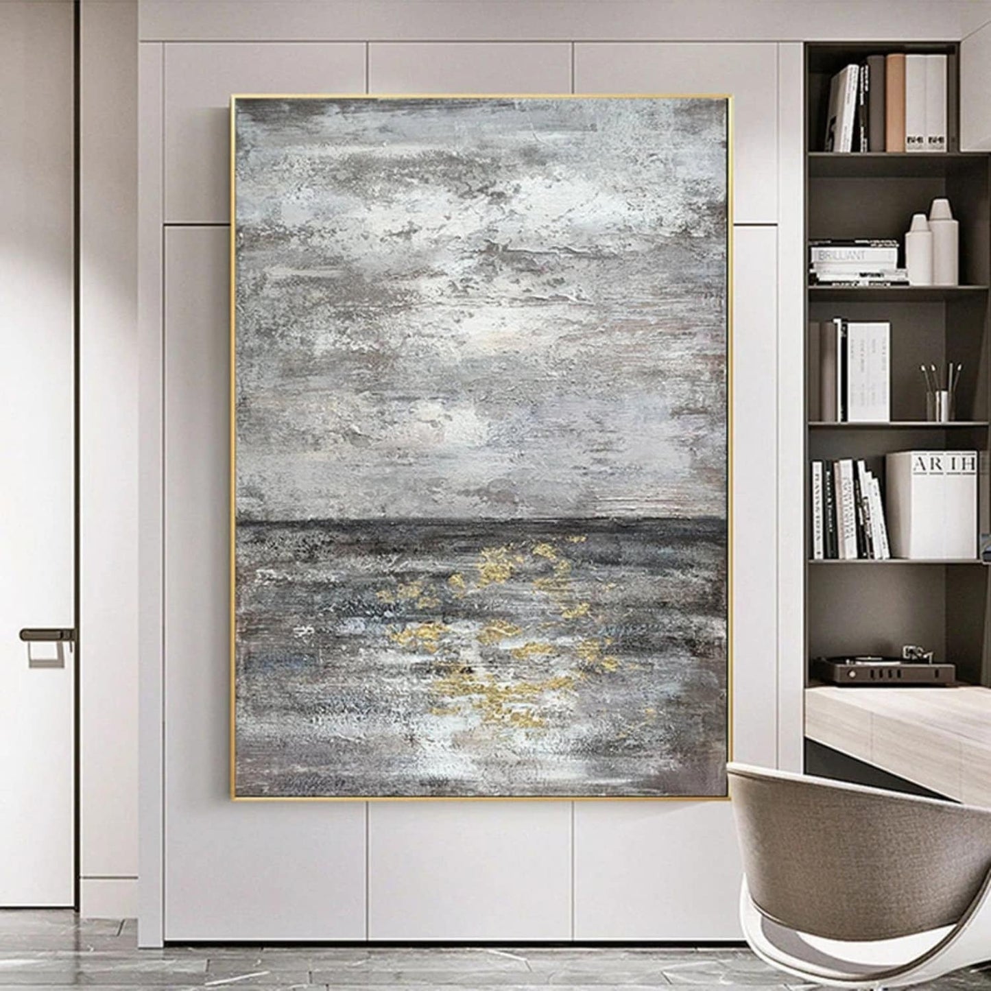 Abstract Silver Skyline Sea Modern Oil Painting