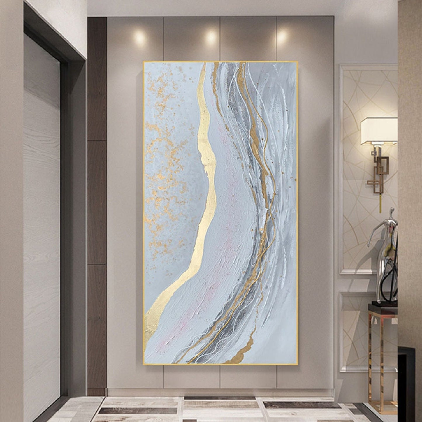 Abstract Glitter Waves Textured Canvas Painting